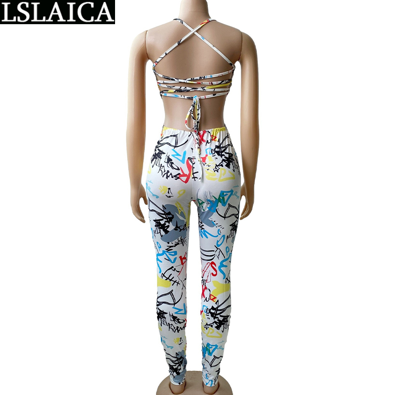 Sale Women Jumpsuit Sleeveless Graffiti Print High Waist Summer Plus Size Back Lace Up Jump Suits for 210515