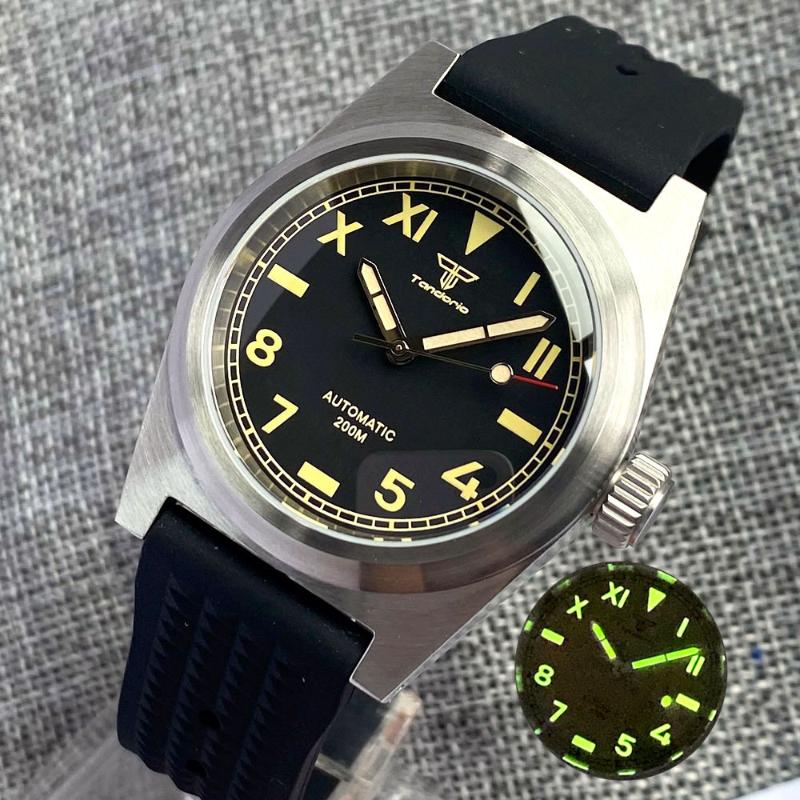 Wristwatches Tandorio 39mm Japan NH35 PT5000 Automatic Movement Mens Watch Brushed Sapphire Glass 200m California Dial Waffle Rubber Strap, Black1 nologo
Wristwatches Tandorio 39mm Japan NH35 PT5000 Automatic Movement Mens Watch Brushed Sapphire Glass 200m California Dial Waffle Rubber Strap, Black1 nologo
