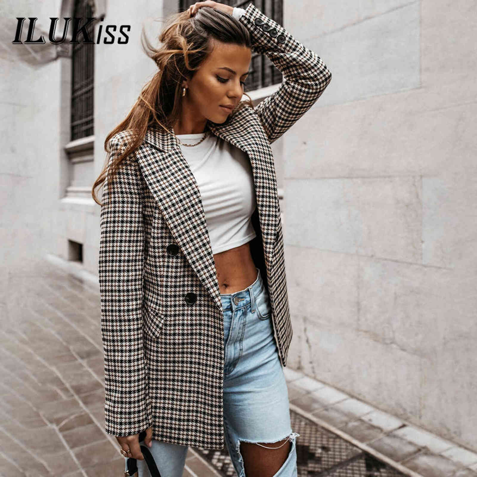 Autumn Blazers For Women Elegant Long Sleeve Plaid Coat Female Jacket Fashion Casual Slim Fall Winter Women's Jackets 211122
