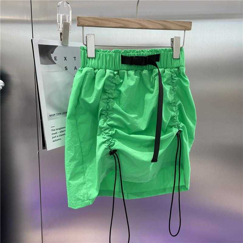 Korean Pleated Draw String Woman Skirts Belt High Waisted Mini Skirt Summer Sexy Slim Faldas De Mujer 6J693 210603