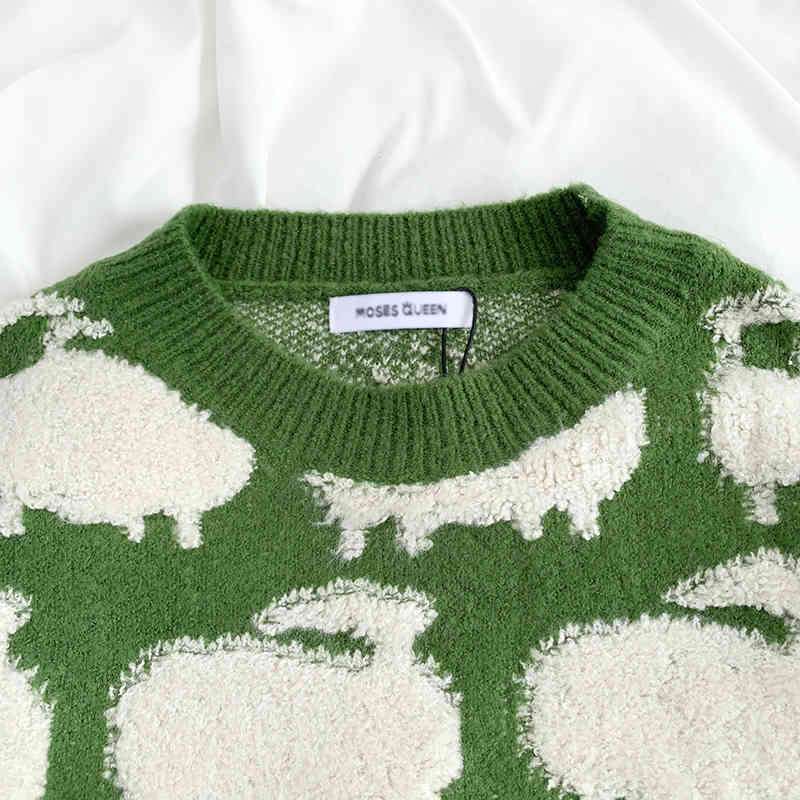 Kimutomo Cute Sheep Jacquard Sweater Women Warm Spring Autumn Chic Korean Girls O-neck Wild Long Sleeve Tops Knitwear 210521