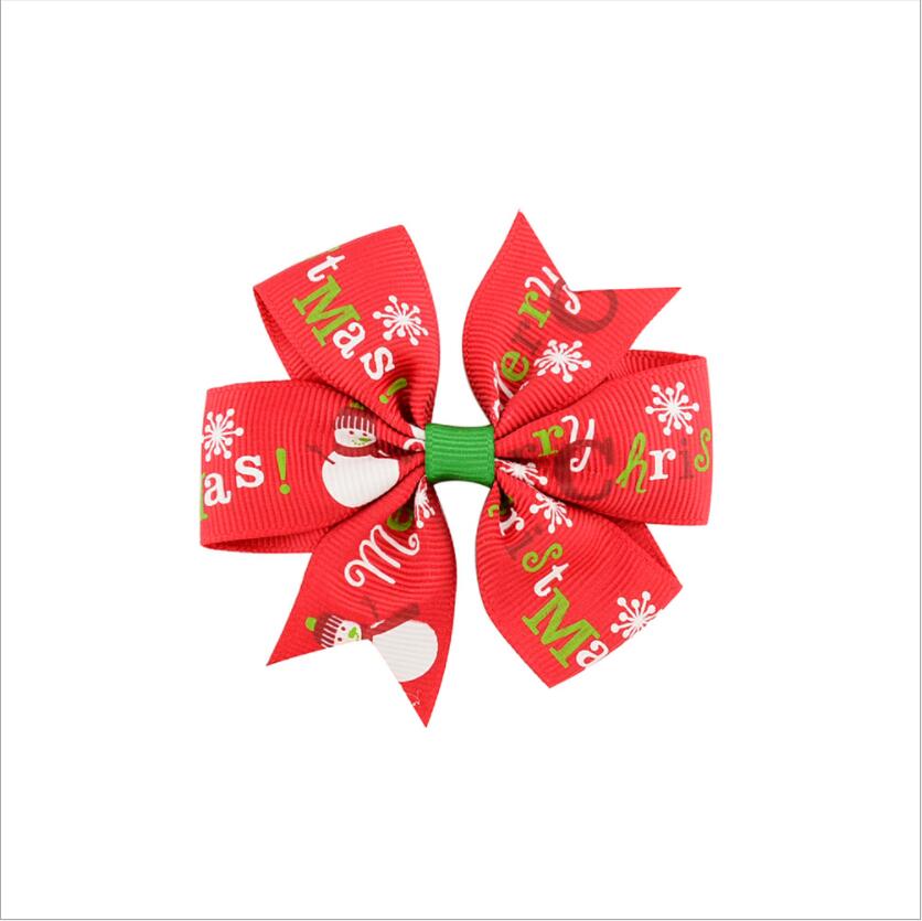 12 Colors Girl Christmas Hair Bows 3.1 inch Bow Boot Lucky Deer Santa Claus Red Green Patchwork Design Baby Girls Elegant Clippers Kids Accessory Gift