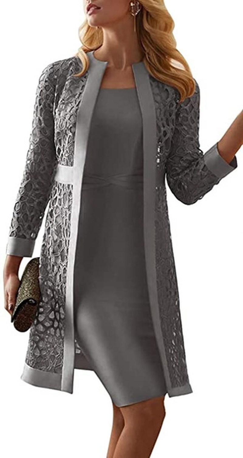 Two Piece Dress Women Long Sleeve Knee Length Jacket Mother of The Bride Dresses Formal Party Evening Gown Dress fashion S-5XL 220228