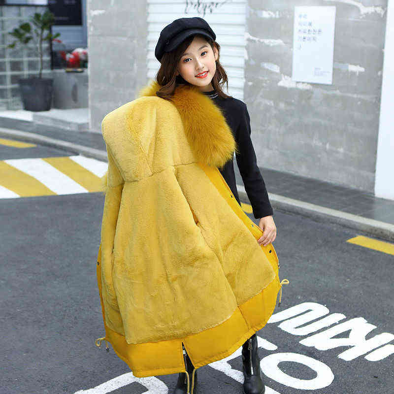 Winter Jacket for Girls Russian Children Snowsuits Plus Velvet Warm Hooded Outerwear Coat Kids Teenage Girls Parkas 6-13 Y 211111