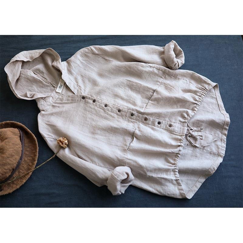 Spring Autumn Arts Style Women Long Sleeve Cotton Linen Short Coats Single Breasted Loose Casual Hooded Jackets M285 210512