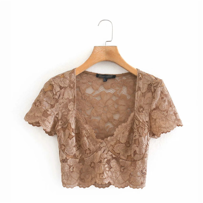 Women ZA Tops Vintage Floral Hollow Out Lace Cropped Blouse Fashion Sexy V-neck Short Sleeves Chest Lining Blusas 210517, White
Women ZA Tops Vintage Floral Hollow Out Lace Cropped Blouse Fashion Sexy V-neck Short Sleeves Chest Lining Blusas 210517, White