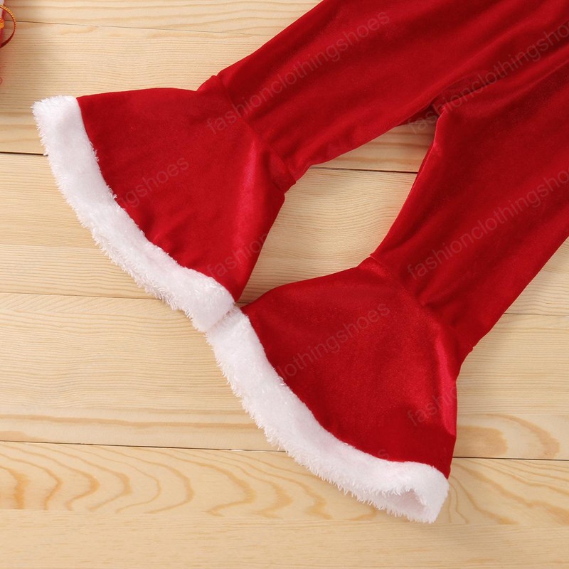 kids Clothing Sets girls Christmas outfits infant Flying sleeve Tops+Golden velvet Flared pants+Bow Headband 3pcs/set Spring Autumn baby Xmas Clothes