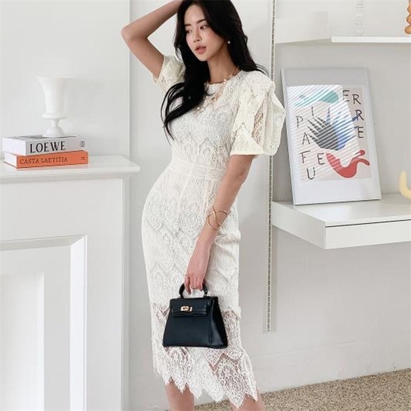 Summer Women's Vintage Lace Dresses Elegant Office OL Fashion O-Neck Puff Sleeve Bodycon Slim Pencil Dress Vestidos 210519, White
Summer Women's Vintage Lace Dresses Elegant Office OL Fashion O-Neck Puff Sleeve Bodycon Slim Pencil Dress Vestidos 210519, White