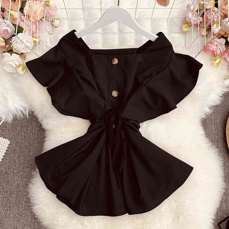 Elegant Ruffle Blouse Women Summer Casual All Match Vintage Short Sleeve Shirt Korean Chic Slim Tops Blusas 210519