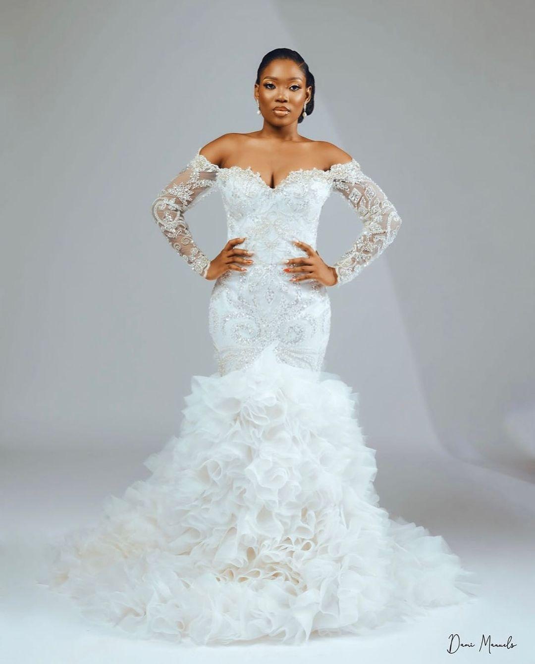 2022 Plus Size Arabic Aso Ebi Sparkly Mermaid Sexy Wedding Dress ruffles cathedral train Beaded Sequined Lace Bridal Gowns Dresses