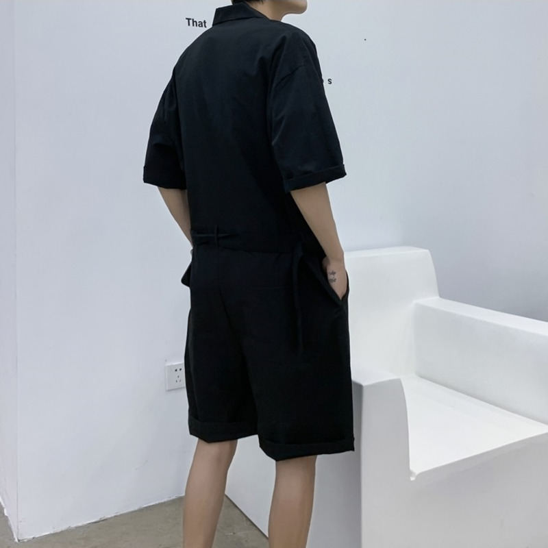 IEFB Jumpsuit Men's Summer Fashion Loose Workwear Overalls Shorts Short Sleeve Lapel Single Breasted Wide Leg Pants 9Y7709 210524