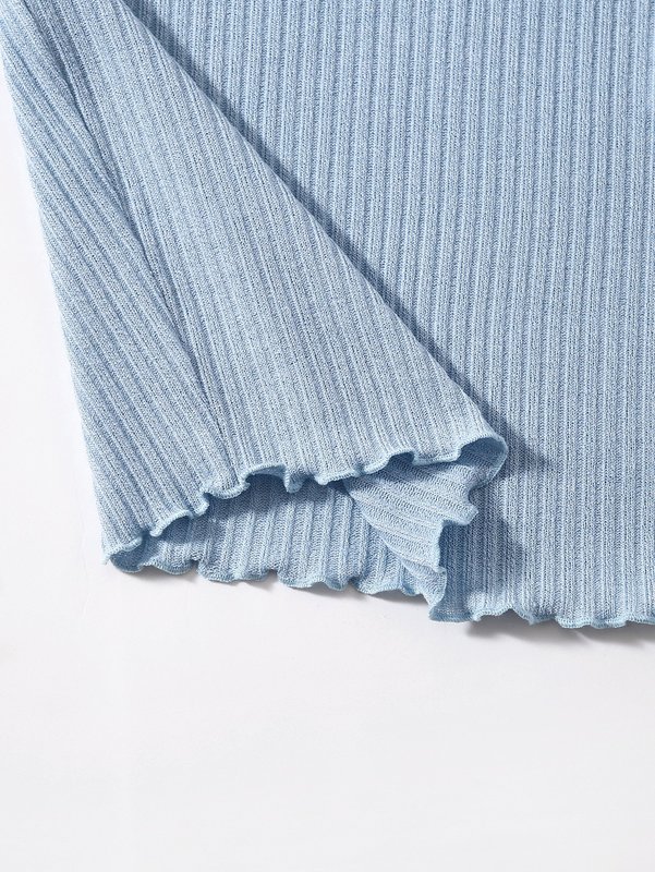 Girls Lettuce Trim Embroidery Letter Rib-knit Dress SHE