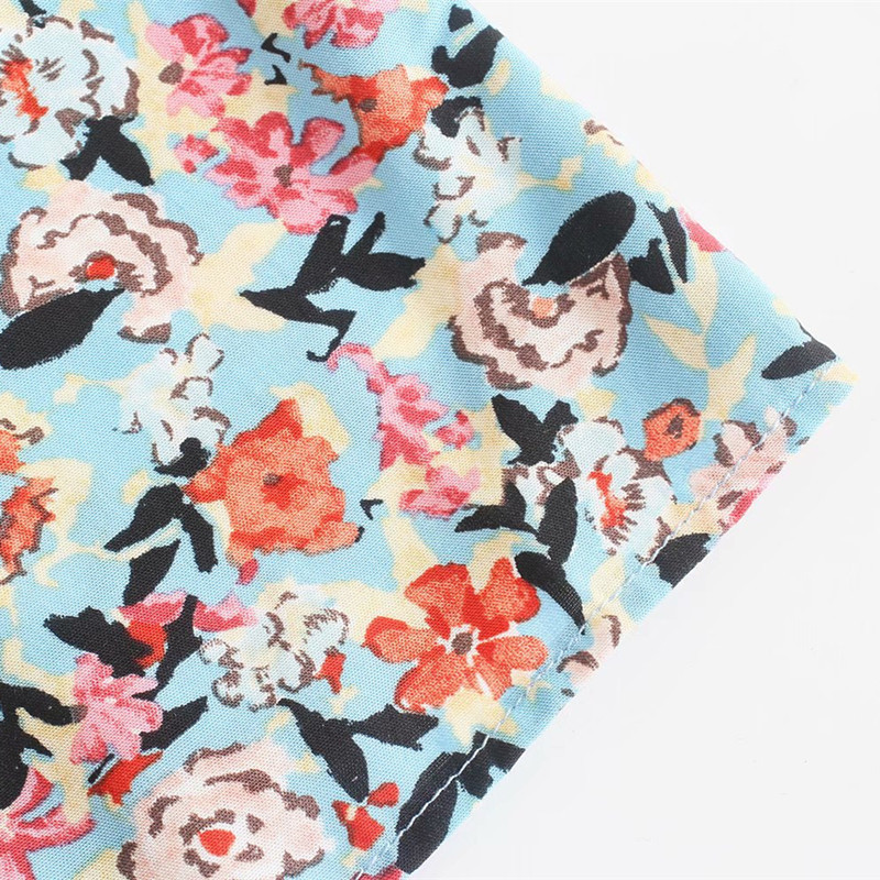 PUWD Sweet Women O Neck Draw Back A-line Dress Summer Fashion Ladies Beach Style Female Printed Midi 210522