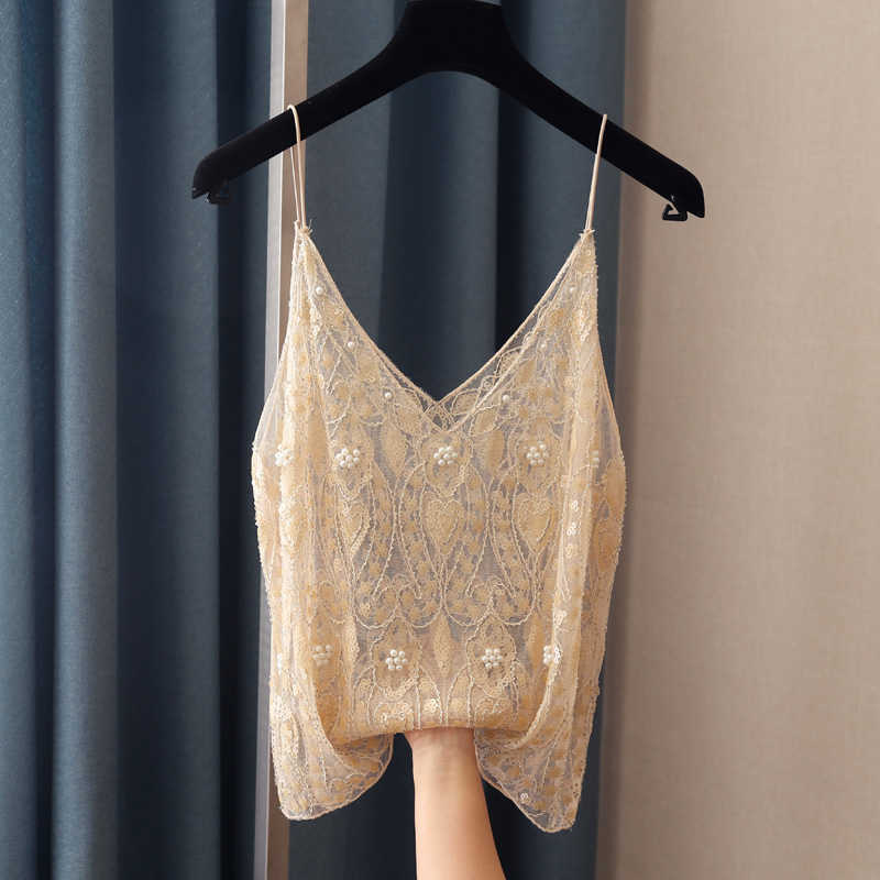 Fashion Women Bead Work Camis Femme Lady Sexy Club Camisole Bling Shiny Women Sequined Tanks Top 210625