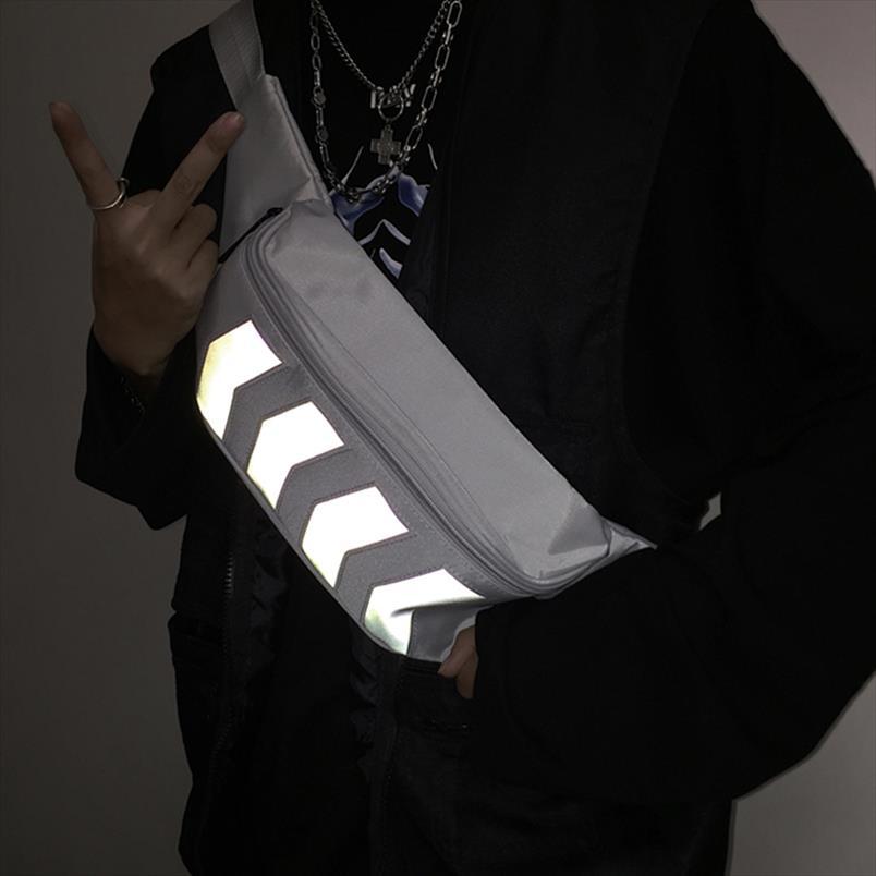 Unisex Reflective Waist Bag Fanny Pack Fashion Street Style Women Banana Bags Belt Hip Hop Large Capacity Canvas