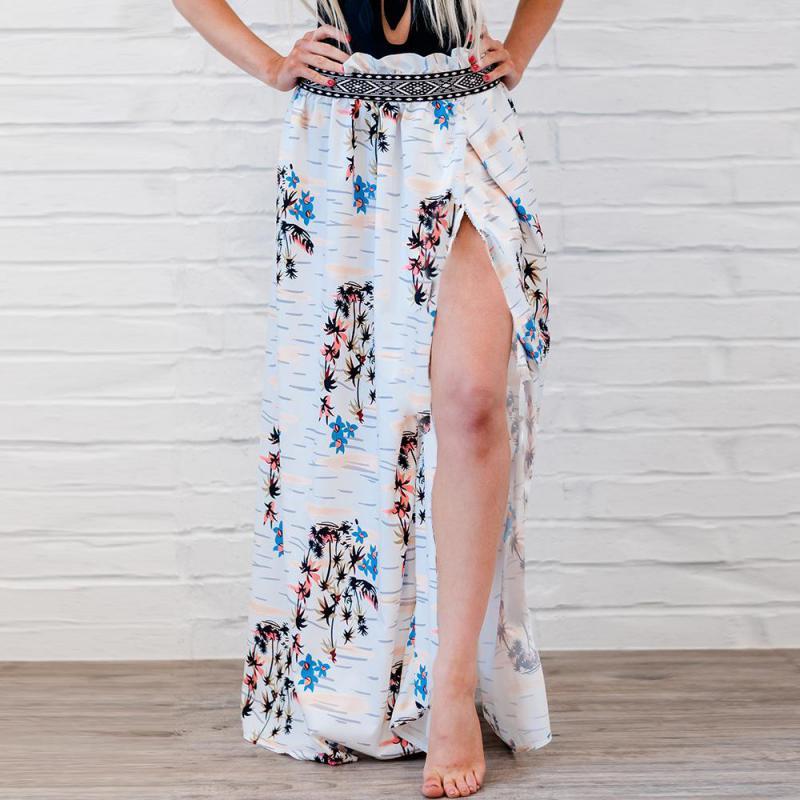 Women Skirt Fashion Print Long Summer s High Waisted Split Sexy s All Match Maxi Plus Size Spring 210513