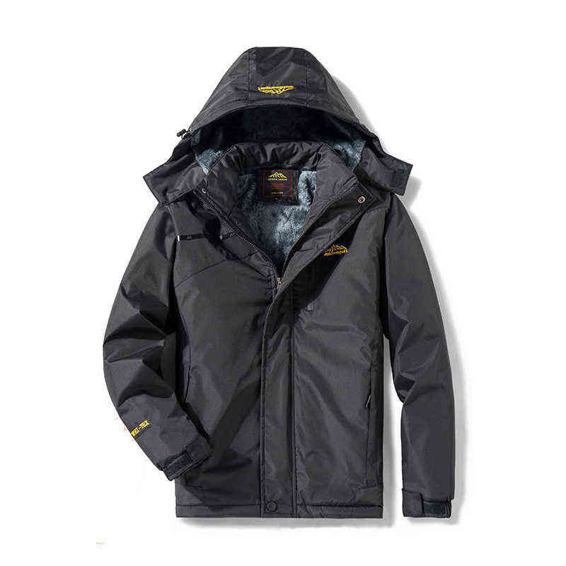 Winter Men Casual Windproof Waterproof Thicken Warm Jacket Zipper Hooded Fleece Long Sleeve Solid Color Parka 211214Z