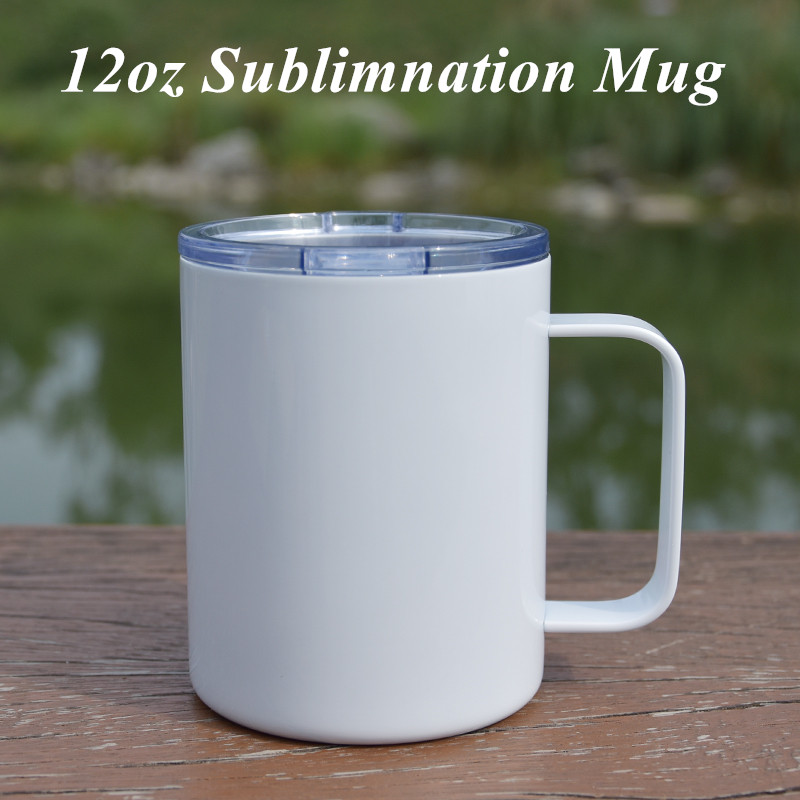 

Blank Sublimation Coffee Mug Cup with Handle 12oz Subliamtion mug Stainless Steel Travel Tumblers Double Wall Vacuum Insulated Tumbler with lids, White