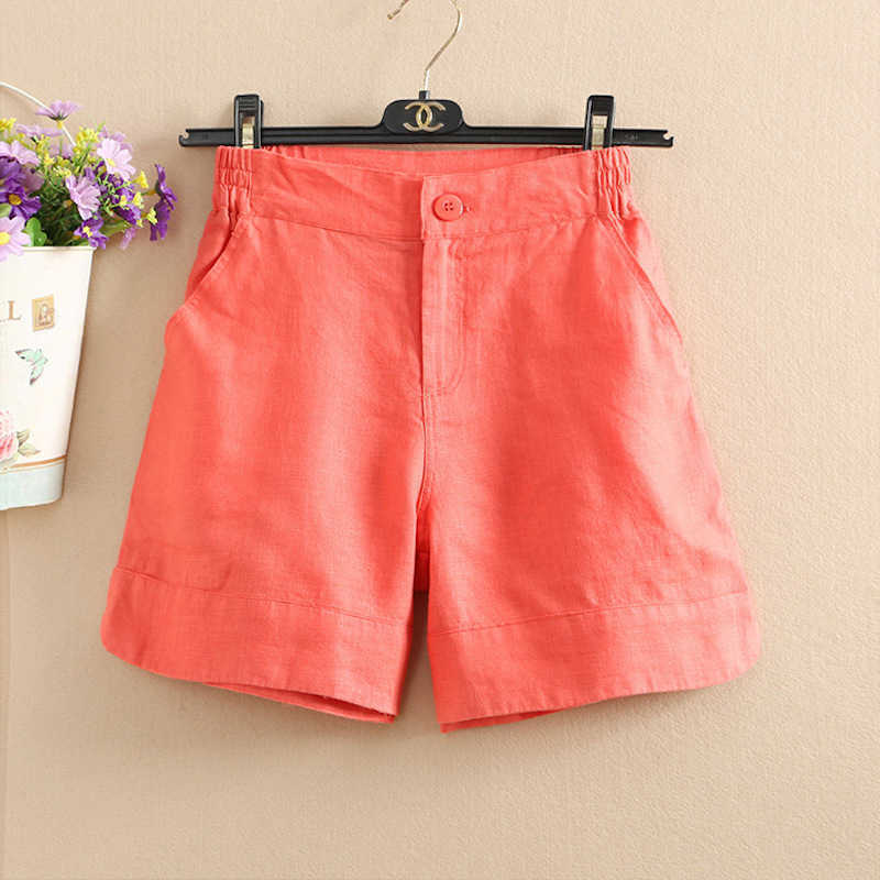 Women Summer Fashion Korea Style Solid Color Wide Leg High Quality Cotton Linen Short Office Lady Casual Loose Harajuku Shorts T200828