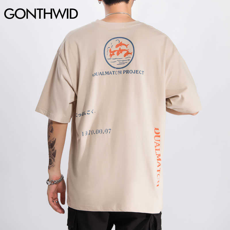 GONTHWID Whales Print Short Sleeve Tee Shirts Harajuku Casual Streetwear T-Shirts Men Hip Hop Summer Fashion Tshirts Tops Male 210623