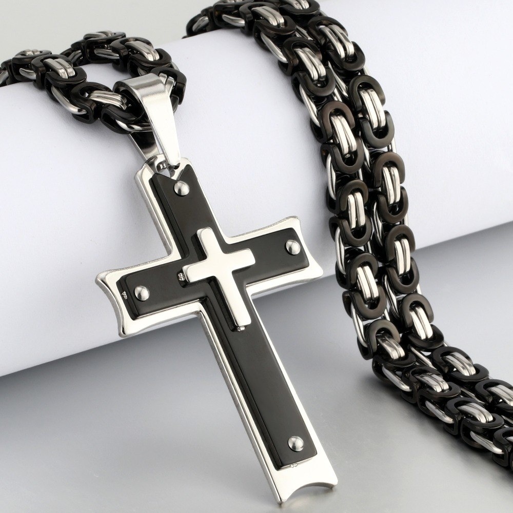 Christian Cross Pendant Necklaces for Men Stylish Black Silver Color Byzantine Stainless Steel Link Chain Crucifix Jewelry
Christian Cross Pendant Necklaces for Men Stylish Black Silver Color Byzantine Stainless Steel Link Chain Crucifix Jewelry