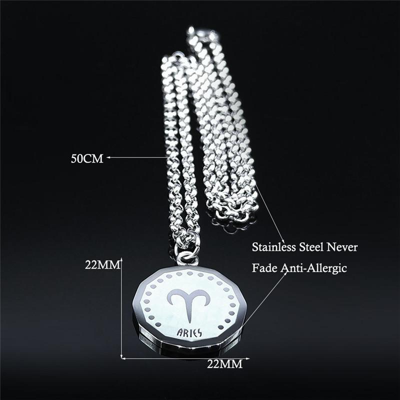 Pendant Necklaces Stainless Steel Aries Astrology Necklace Women/Men Silver Color Round Punk Jewelry Ciondoli Acciaio Inox NXS02