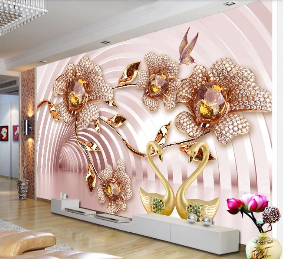 Custom wallpaper 3D beautiful jewelry magnolia swan TV background wall extension space decoration painting