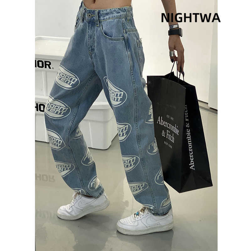 NIGHTWA Summer Vintage Jeans Woman Long Trousers Cowboy Female Loose Streetwear Letter printing High street Harajuku 210922