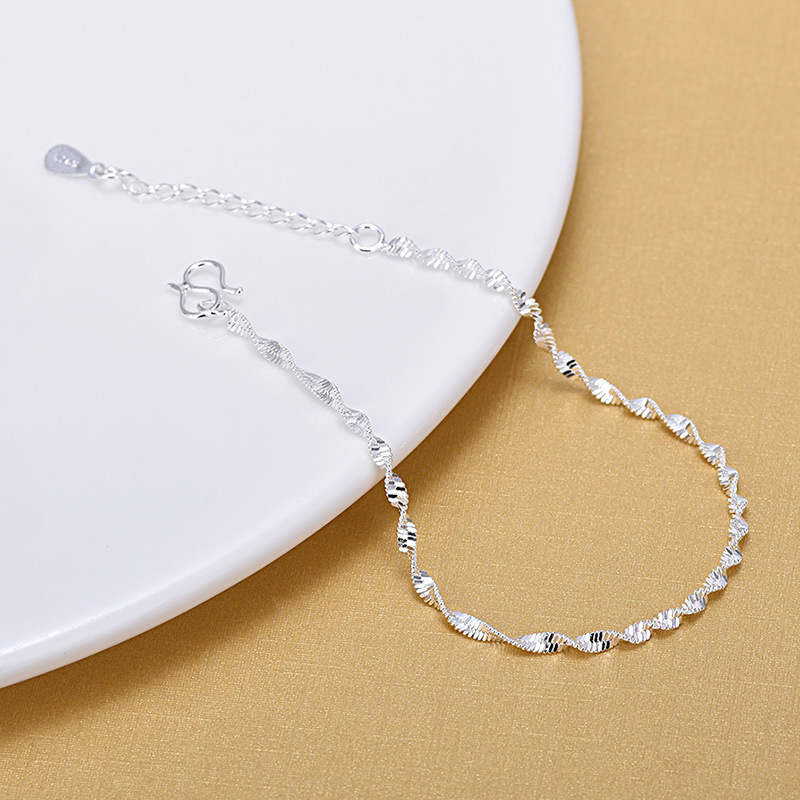 925 Sterling Silver Fashion Simple Elegant Twisted Link Chain Bracelets Jewelry For Woman Wave Anklet Gifts