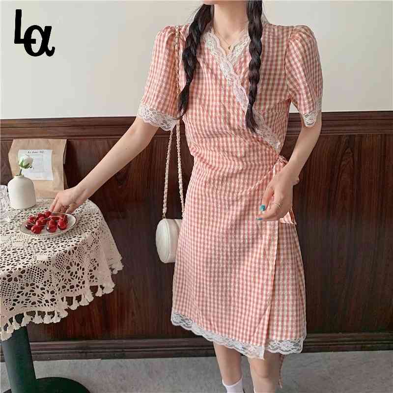 Summer Sweet Elegant Plaid Dress Women Korean Kawali Slim Sexy Cute Casual Bandage Holiday Party Mini 210519, Pink
Summer Sweet Elegant Plaid Dress Women Korean Kawali Slim Sexy Cute Casual Bandage Holiday Party Mini 210519, Pink