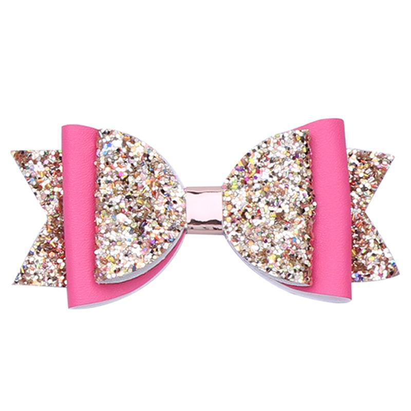 Girls Double Layers Shinning Barrettes Bow With Clip Kids Glitter Leather Hairpins Hair Clips Beautiful