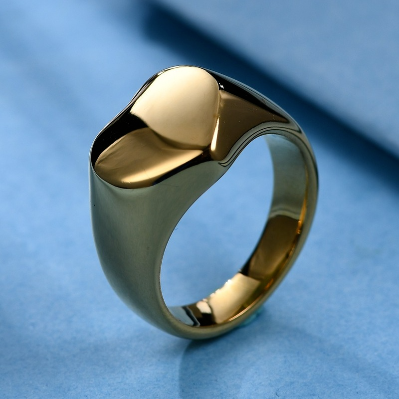 Plated Stainless Gold Steel Heart Ring Band for Men and Women - Military Hip Hop Fashion Jewelry 4