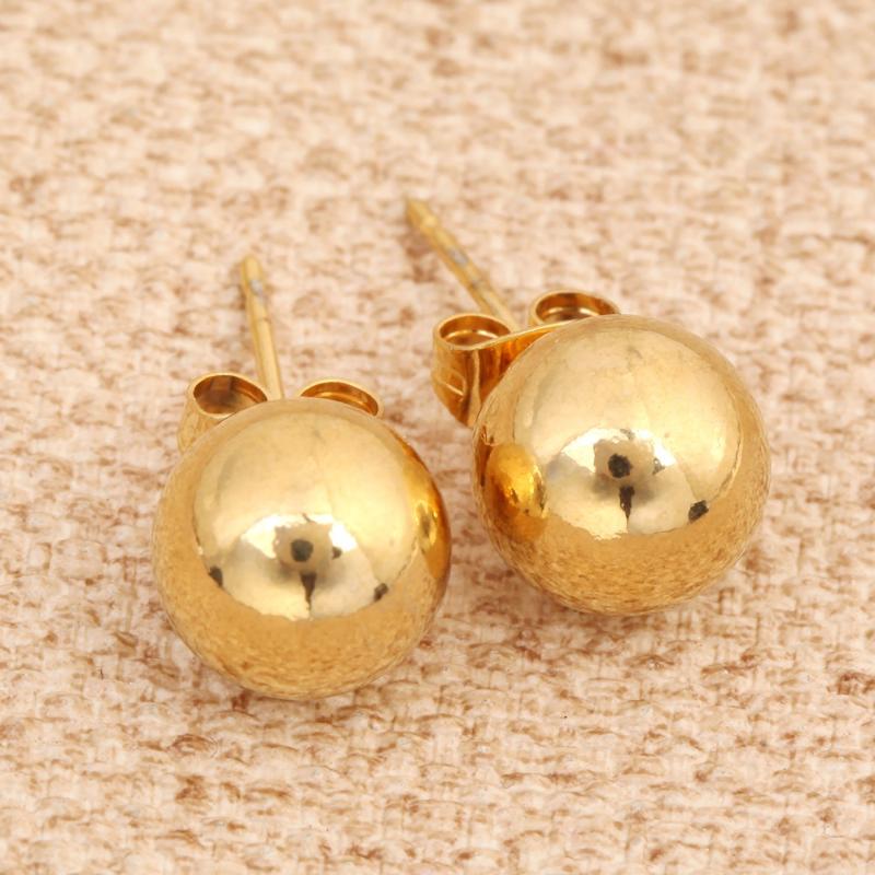 Stud Charm 4mm 6mm 8mm 10mm Ball Earring Yellow Gold Color Shape Classic Design Earrings For Women