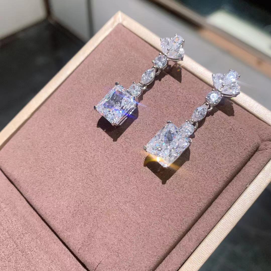 Handmade Topaz Diamond Dangle Earring Original 925 sterling silver Jewelry Party Wedding Drop Earrings for Women Jewelry Gift