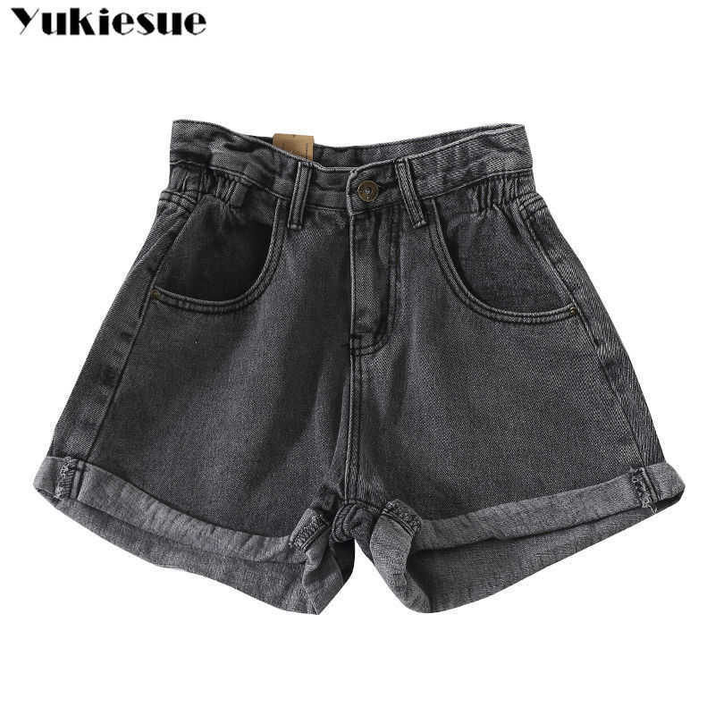 plus size S-5XL Women's denim shorts high-waist shorts women adies fashion large size elastic waist wide-leg short jeans 210616