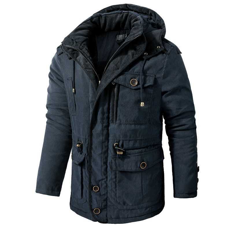 Winter Warm Wool Lamb Jacket Men Thick Hooded Windproof Parka Coat Solid Color Plus Size Multi Pocket Men Jacket S-2Xl 211008