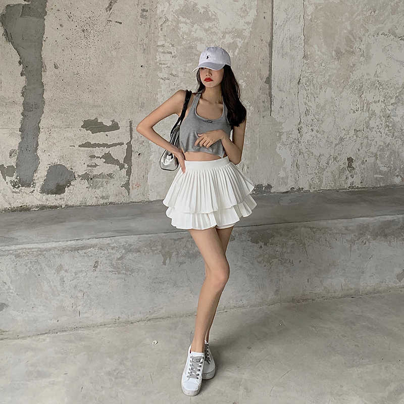 3 Sizes S-l Causal High Waist Summer A-line Pleated Solid Casual Elastic Women Shorts Skirts 210714