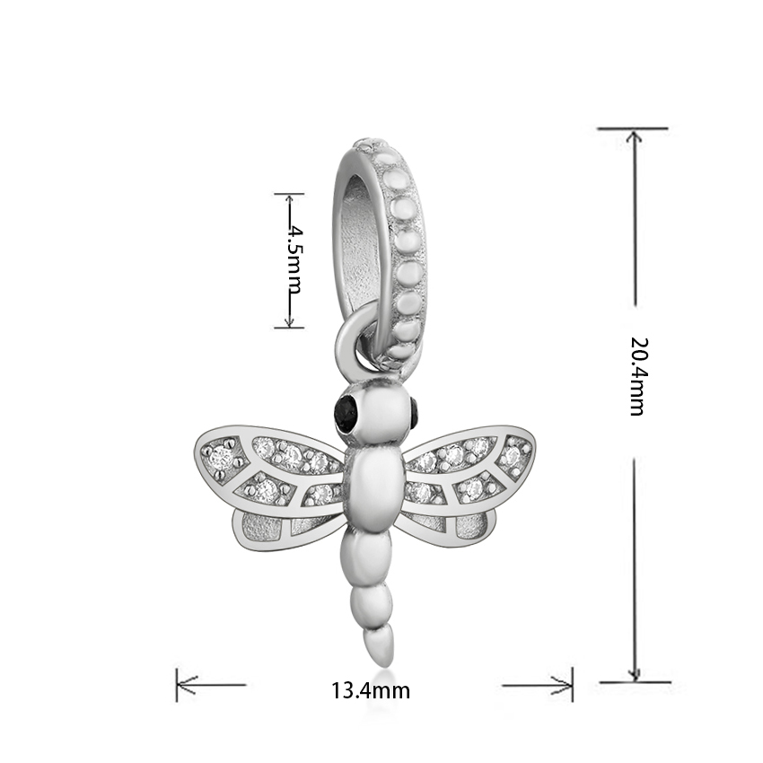 Fit Original Brand Pan Charm Bracelet 925 Silver Rose Gold Animal Insect Dragonfly Zirconia Pendant Bead Women Spring Berloque