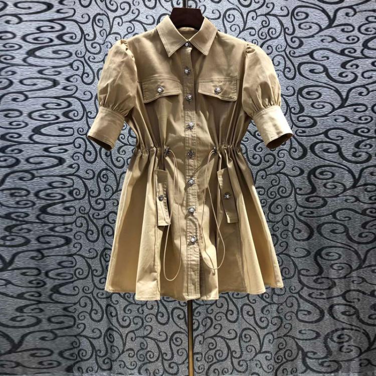European Station Womens Clothing Summer New Single-Breasted Drawstring Waist Trimming Short-Sleeved Medium Loose Long Shirt D, Black;gray
European Station Womens Clothing Summer New Single-Breasted Drawstring Waist Trimming Short-Sleeved Medium Loose Long Shirt D, Black;gray