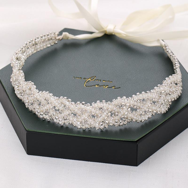 Headpieces Bridal Handmade Rice Bead Twist Headdress Wedding Dress Hair Ornament