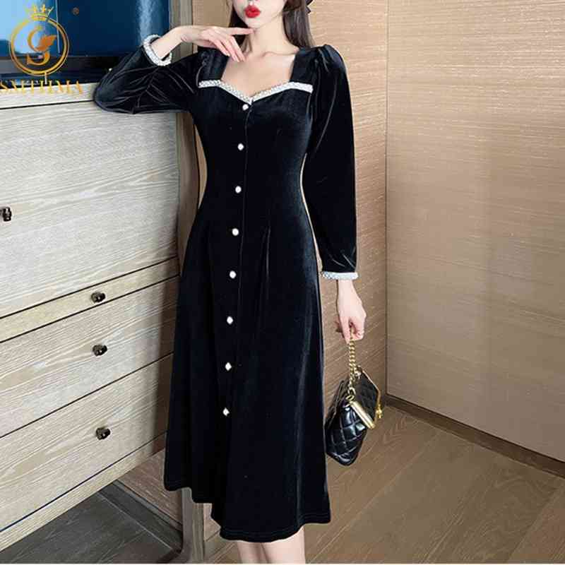 Korean Chic French Style Square Collar Beaded Velvet Dresses Women Spring Autumn Single-Breasted Female Party Vestidos 210520, Photo color
Korean Chic French Style Square Collar Beaded Velvet Dresses Women Spring Autumn Single-Breasted Female Party Vestidos 210520, Photo color