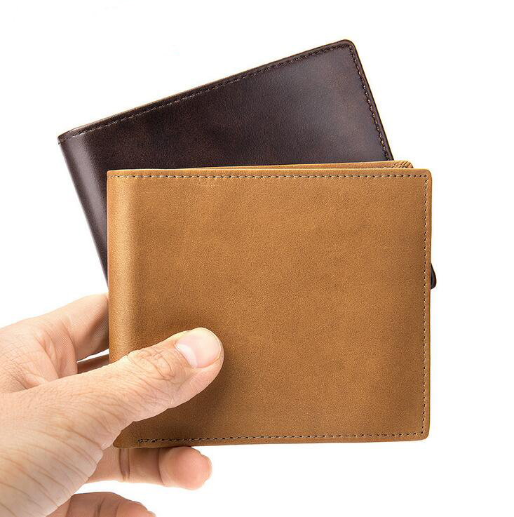 Vintage men&#039;s wallet ID small bag short function cowhide coin purse genuine leather wallets wholesale 7608
