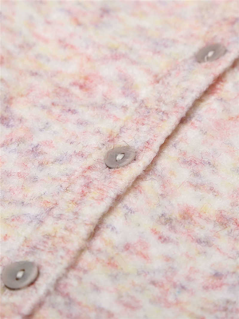 Elegant Women Pink Sweaters Fashion Ladies O-Neck Button Knitted Coats Streetwear Female Chic Lantern Sleeve Cardigan 210527