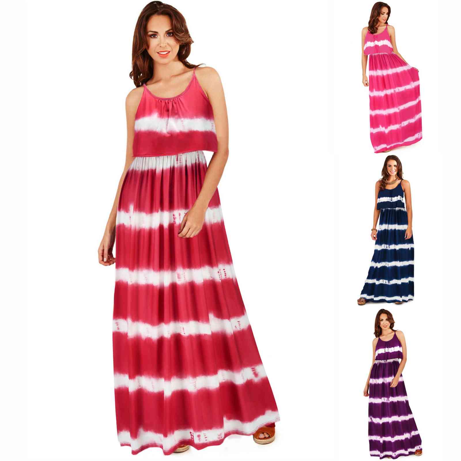 Women Dress Striped Color Matching Sleeveless Spaghetti Strap Dresses Plus Size Long Summer Clothes 210513