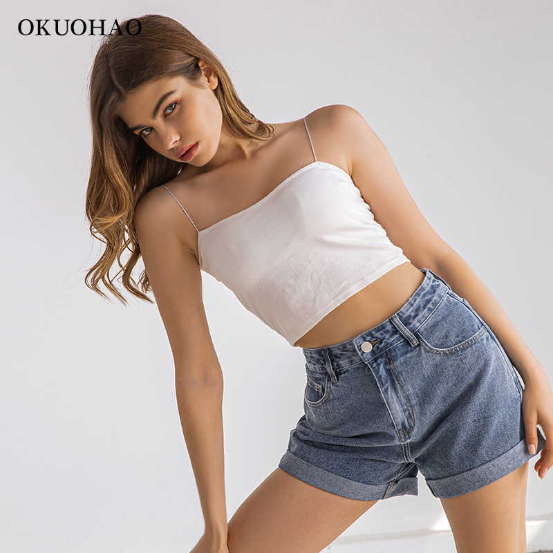 Okuohao High Waist Denim Shorts Women Plus Size Fashion Casual Slim Jeans Short Washed Sexy Female Summer Cotton 210714