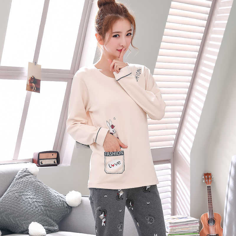 Autumn Pajamas For Women Knitted Cotton Pajama Set Homewear Pijama Mujer Long Sleeve Casual Soft Big Size Female Sleepwear 210924