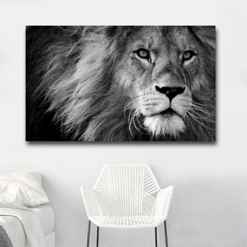 Home Decor Wall Painting Black And White Lion Picture Canvas Print Abstract Animal Poster For Living Room Decoration No Frame