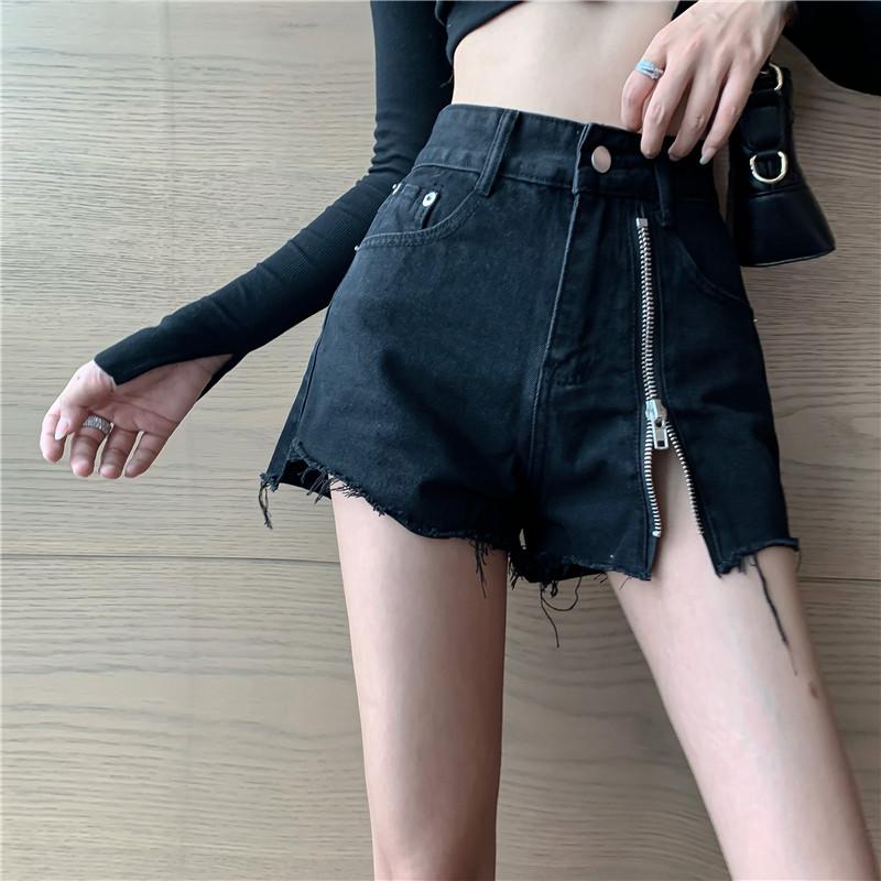 Korean Summer High Waist A-line Slim Shorts Sexy Zipper Denim Wide-leg Female Fashion Streetwear 2021 Women's