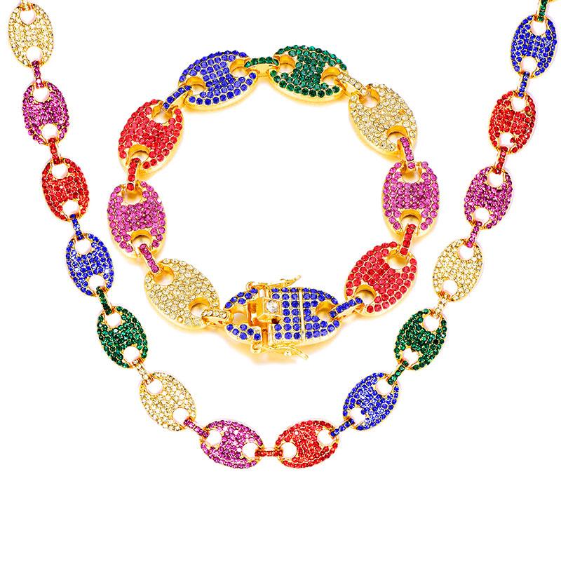 HIP HOP necklace Bling Multicolor Coffee Bean Iced Out CZ Pig Nose Rhinestone Charm Link Chain Necklaces & Bracelet for Men Jewelry
HIP HOP necklace Bling Multicolor Coffee Bean Iced Out CZ Pig Nose Rhinestone Charm Link Chain Necklaces & Bracelet for Men Jewelry