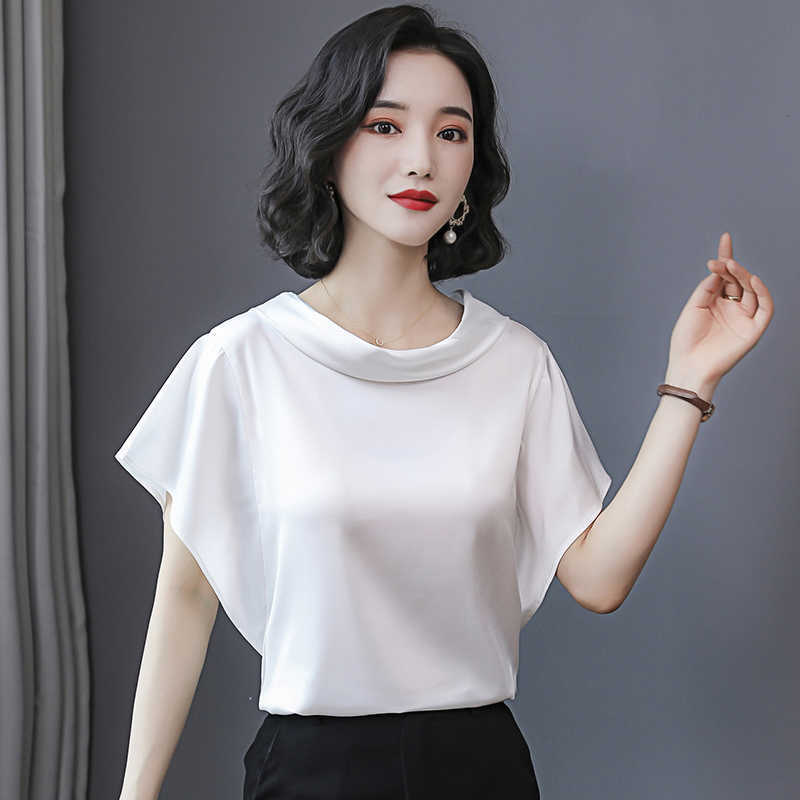 Korean Silk Women Blouses Shirt Satin Tops Woman Solid Ladies Top Plus Size Blusas Mujer De Moda 210531